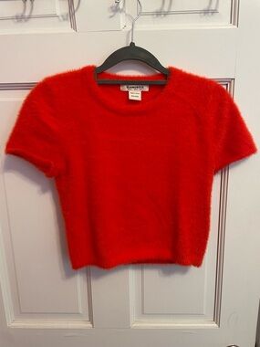 Glamorous Bright Red Fuzzy Short Sleeve Top